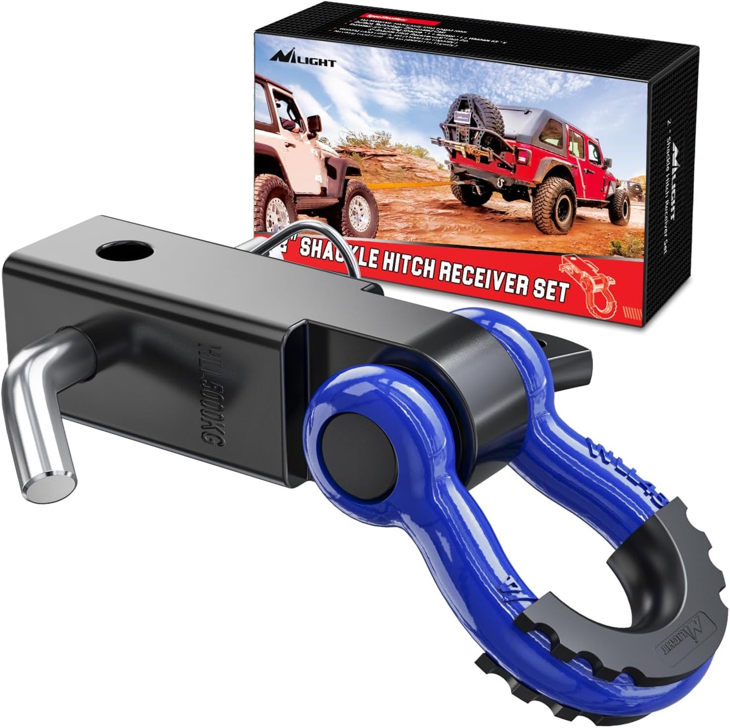Shackle Hitch Receiver 2Inch 45000 Lbs Breaking Strength 3/4" D Ring Trailer Pin Heavy Duty Solid Recovery Towing Kit for Trucks Jeeps Off-Road