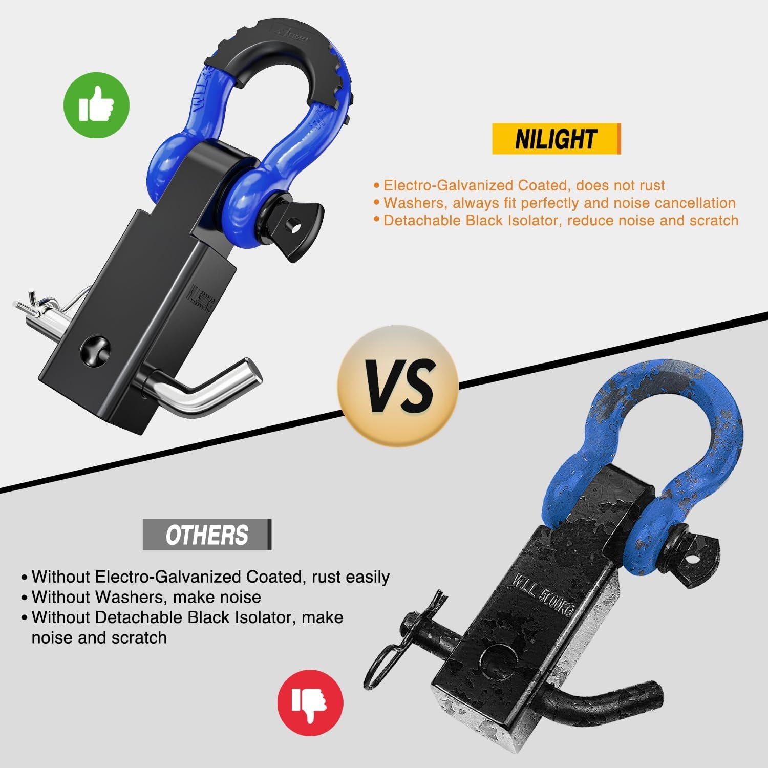 Shackle Hitch Receiver 2Inch 45000 Lbs Breaking Strength 3/4" D Ring Trailer Pin Heavy Duty Solid Recovery Towing Kit for Trucks Jeeps Off-Road