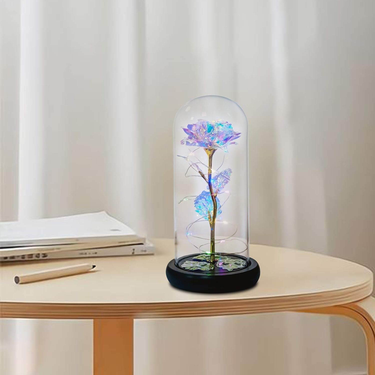 Birthday Gifts for Women, Valentines Day Gifts for Her, Galaxy Flower Rose Gifts for Her Naughty, Glass Rose Valintine Day Gifts for Girlfriend, Wife, Daughters, Rainbow Light up Flower in Glass Dome